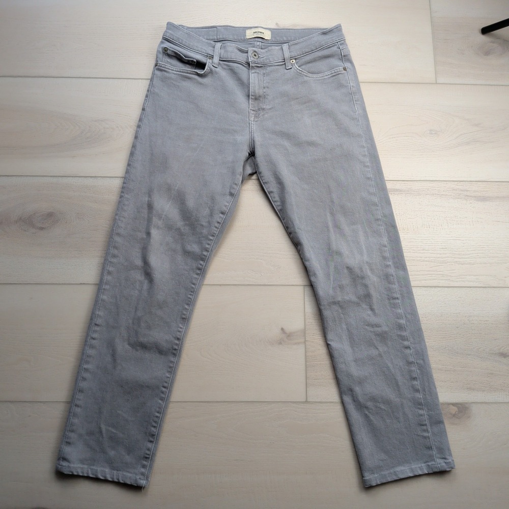 Baldwin Kansas City Jeans Mens 31x28 Gray Henley Slim Straight Denim Pants‎ USA